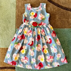 Floral Kids Dress in Blue and Red
